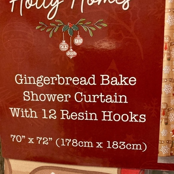 NEW!  HOLLY HOMES CHRISTMAS GINGERBREAD SHOWER CURTAIN W/ RESIN SNOWFLAKE HOOKS - Picture 10 of 10